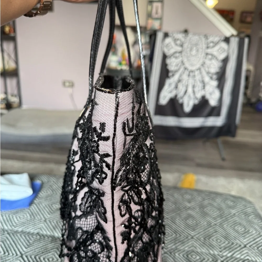 Authentic vintage Valentino Garavani Beaded Black Lace Overlay Tote - Picture 8 of 13